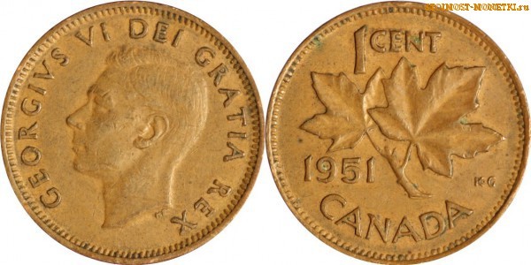 1 цент Канады 1951 года - стоимость / 1 cent Canada 1951 - цена монеты