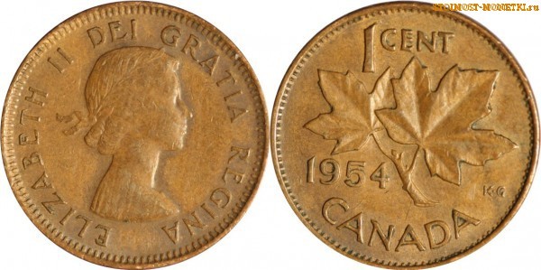 1 цент Канады 1954 года - стоимость / 1 cent Canada 1954 - цена монеты