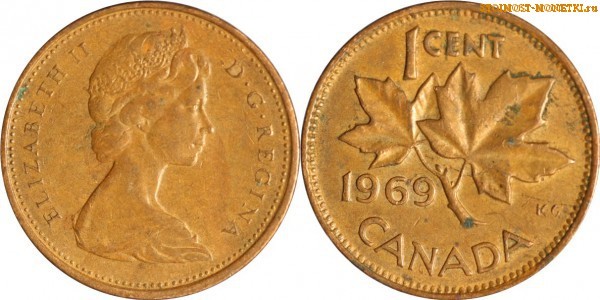 1 цент Канады 1969 года - стоимость / 1 cent Canada 1969 - цена монеты