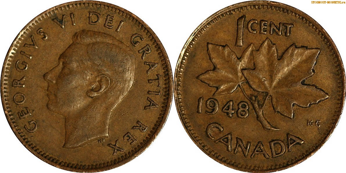 1 цент Канады 1948 года - стоимость / 1 cent Canada 1948 - цена монеты