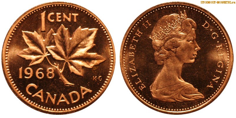 1 цент Канады 1968 года - стоимость / 1 cent Canada 1968 - цена монеты